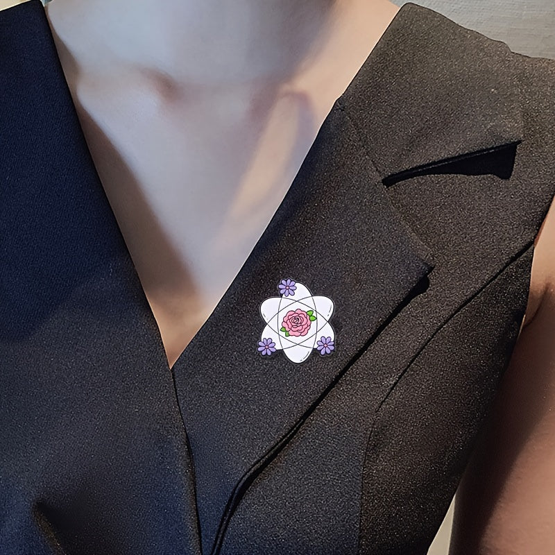 Oltin qotishma kimyo gull naqshli besh ta multfilm ilm laboratoriya broshlari, o'qituvchilar va talabalar uchun atom dizayni