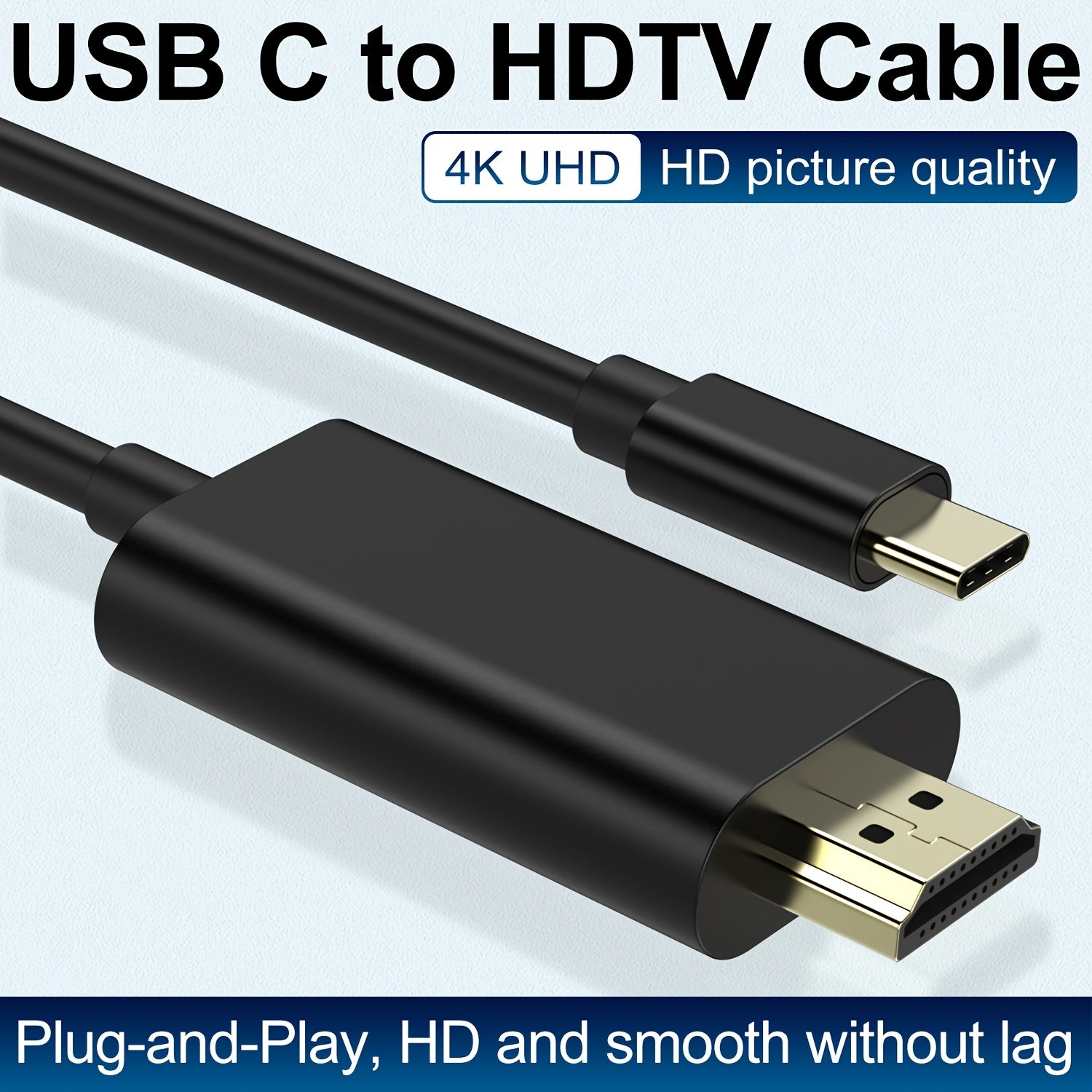 182.88cm USB-C to HDMI Cable 4K HD Flat Male to Male for MacBook iPad Surface Chromebook TV