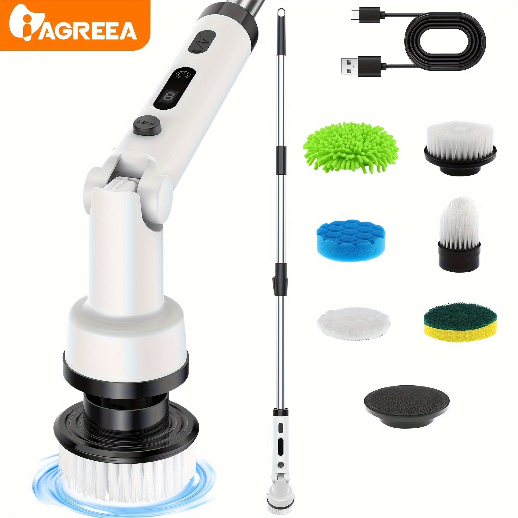 Electric Spin Scrubber Cordless with 6 Brush Heads for Bathroom Kitchen Floor