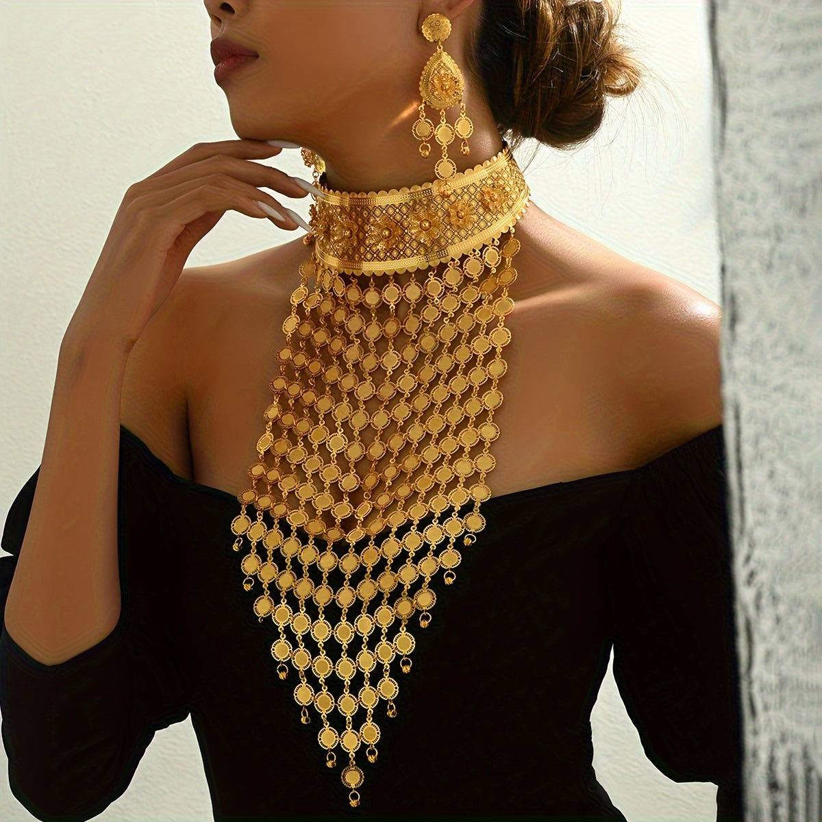 Vintage Sunflower Pendant Necklace and Earrings Set Gold Plated for Weddings and Parties