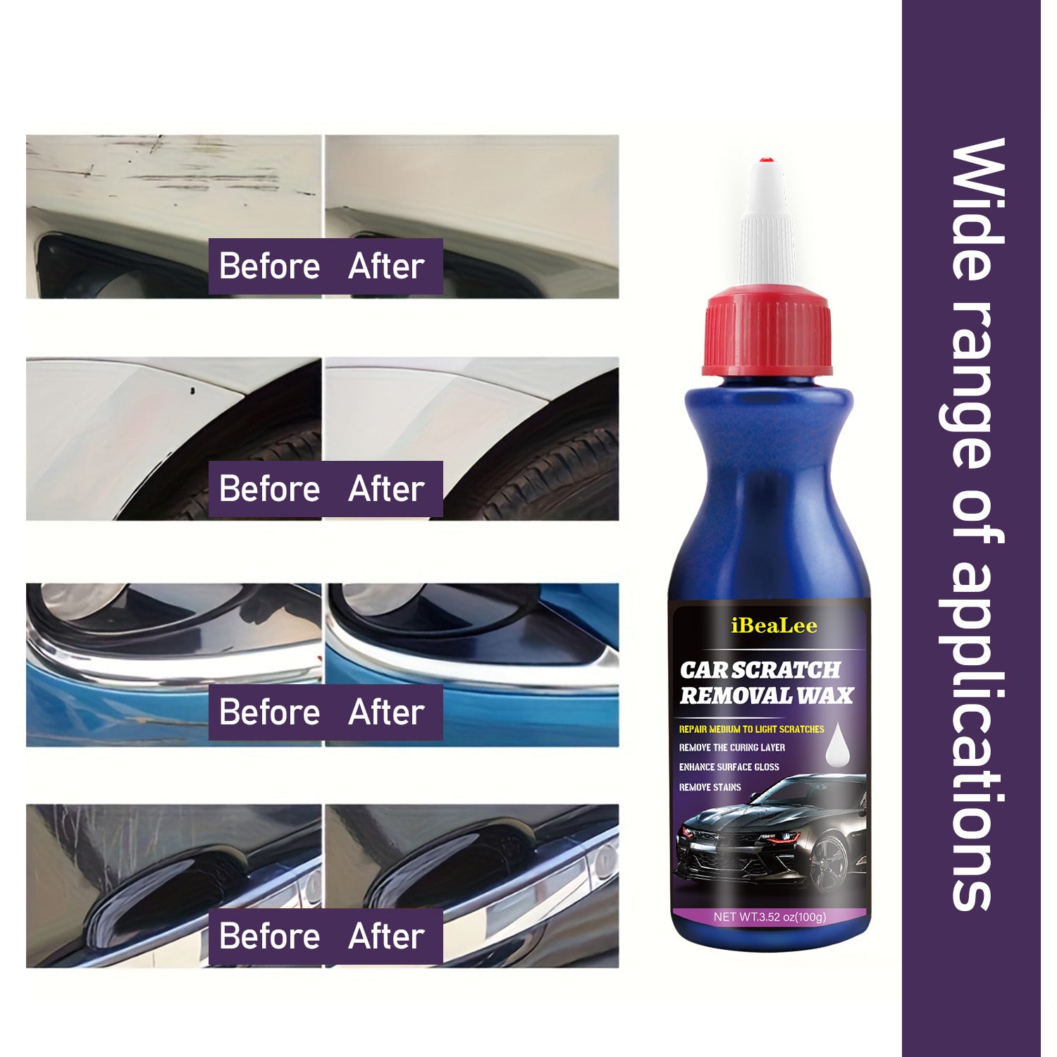 Avtomobil chizig'ini tuzatish uchun universal bo'yoq olib tashlash vositasi va polishing qoldiq bilan to'ldirilgan tozalash komplekti