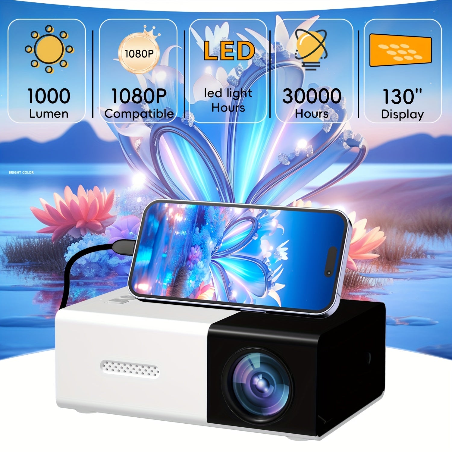 2025 High-Definition Mini Projector for Camera Android Windows Laptops with Remote Control