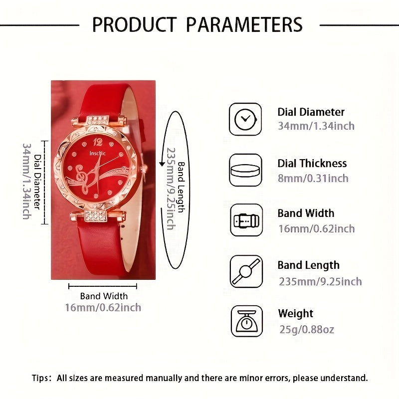 Ayollar uchun kvarts soat va Qizil stackable taqinchoq to'plami, Sevganlar kuni, Paskha, Xellouin, Ramazon uchun