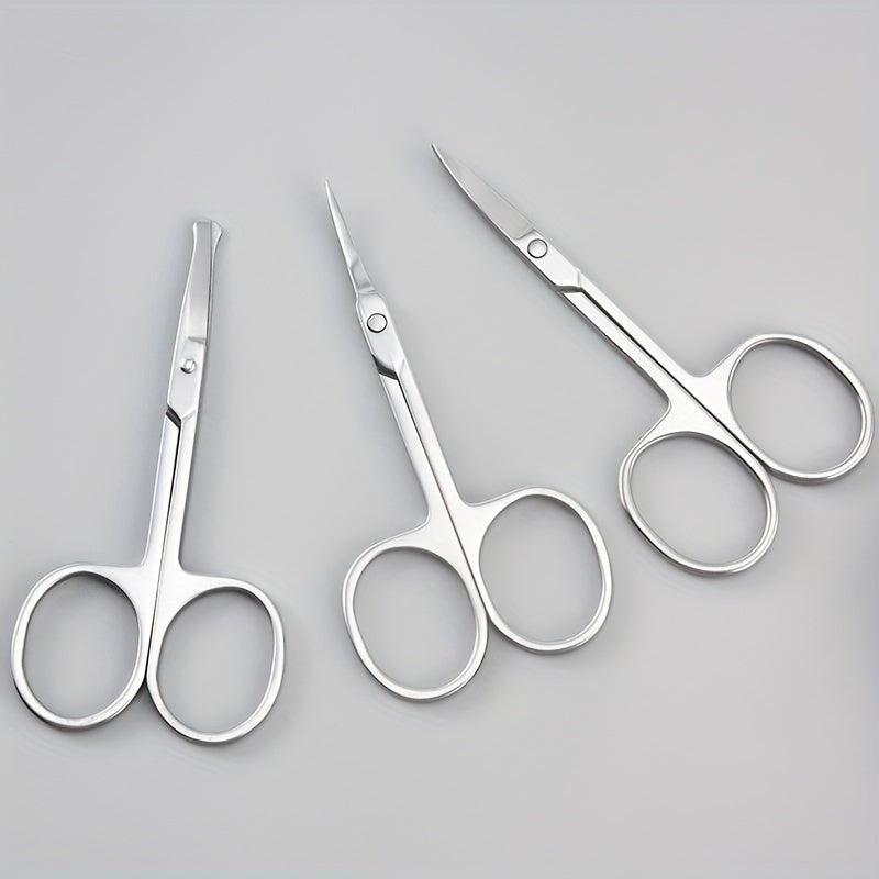 Pack de 3 tijeras pequeñas de acero inoxidable curvas y redondeadas para cejas, barba, bigote y rostro