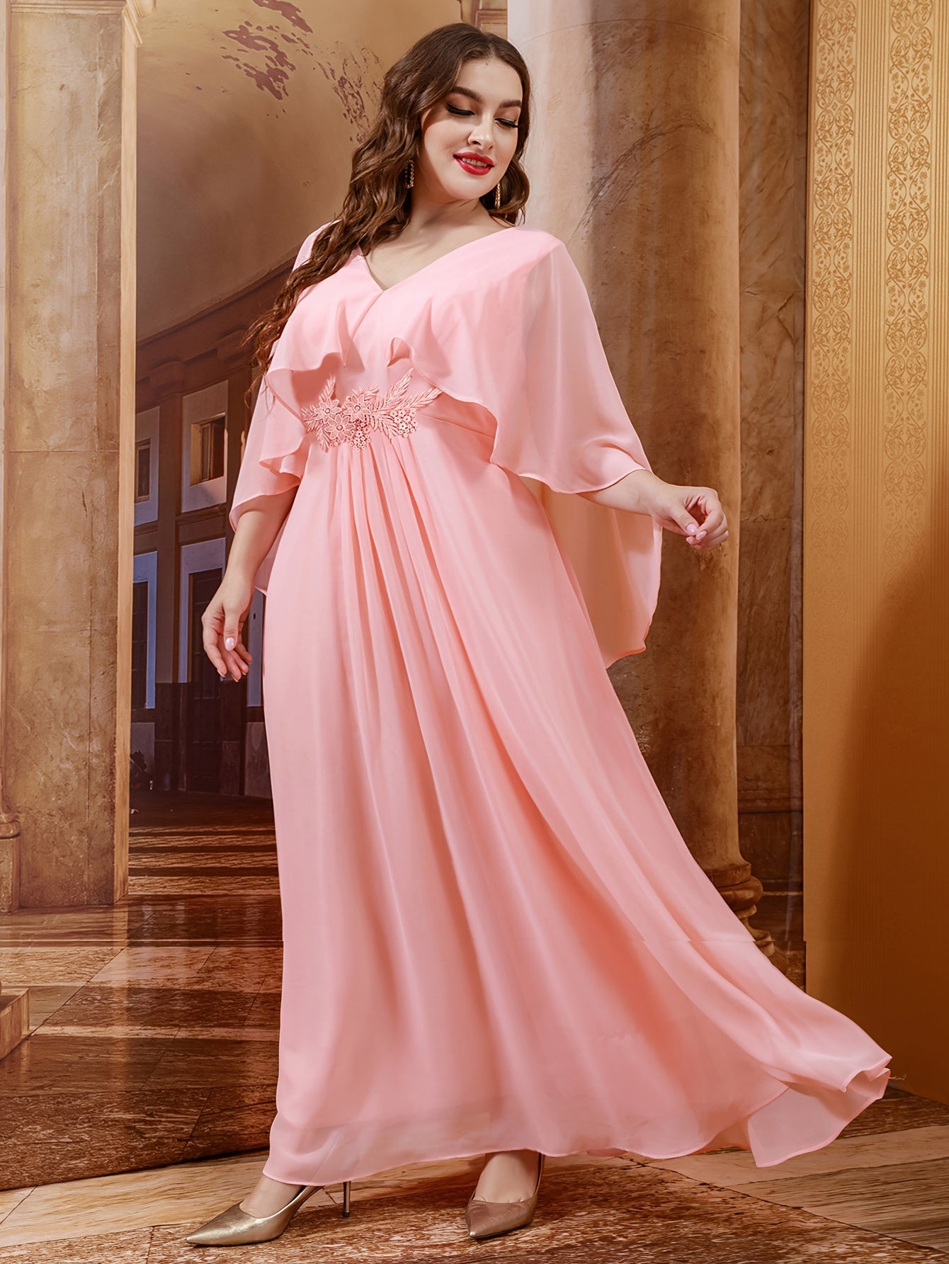 Women's V-Neck Cape Dress Polyester Solid Color All-Season