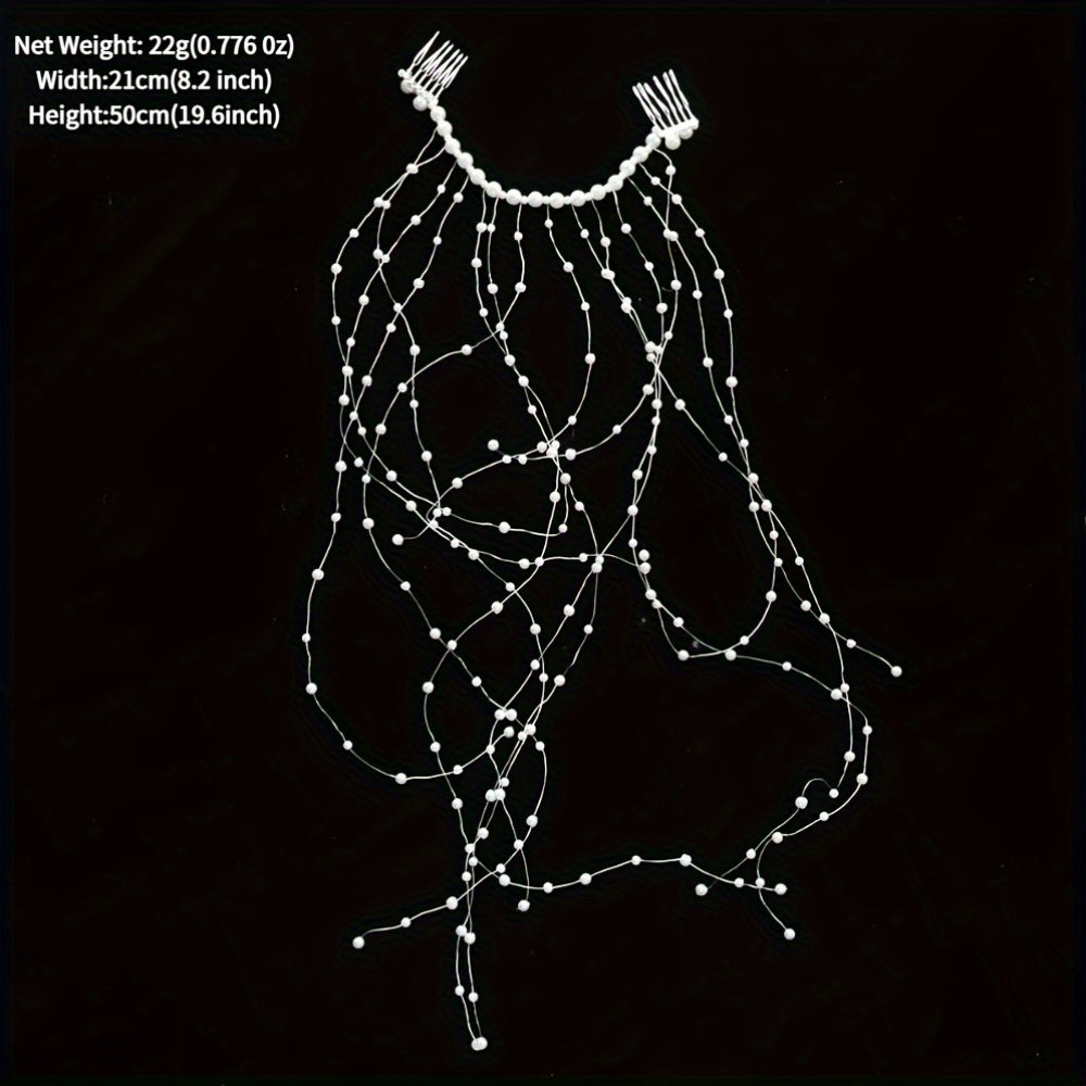 Yuvdoq soch uzugi, sun'iy marjonlar va tassellar bilan, to'y soch aksessuari uchun