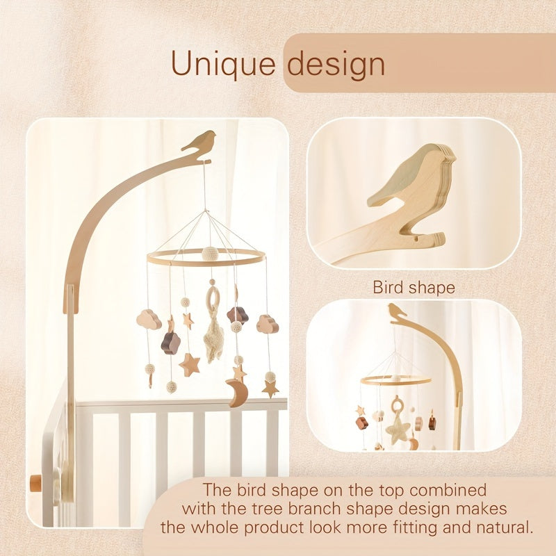 Kids' Bed Hanging Wooden Bird Bell Bracket Home Decor Light Brown