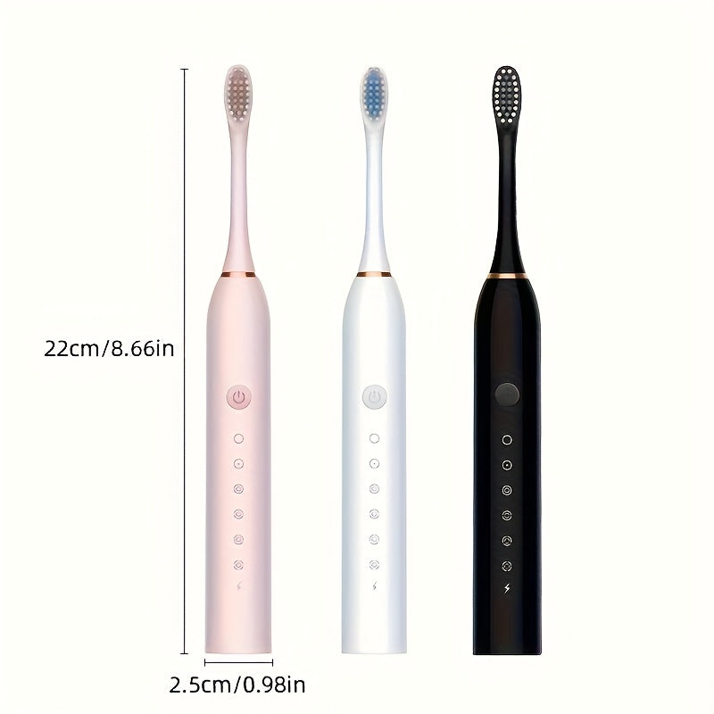 Electric Toothbrush for Adults, Rechargeable, 6 Cleaning Modes, White Black Pink