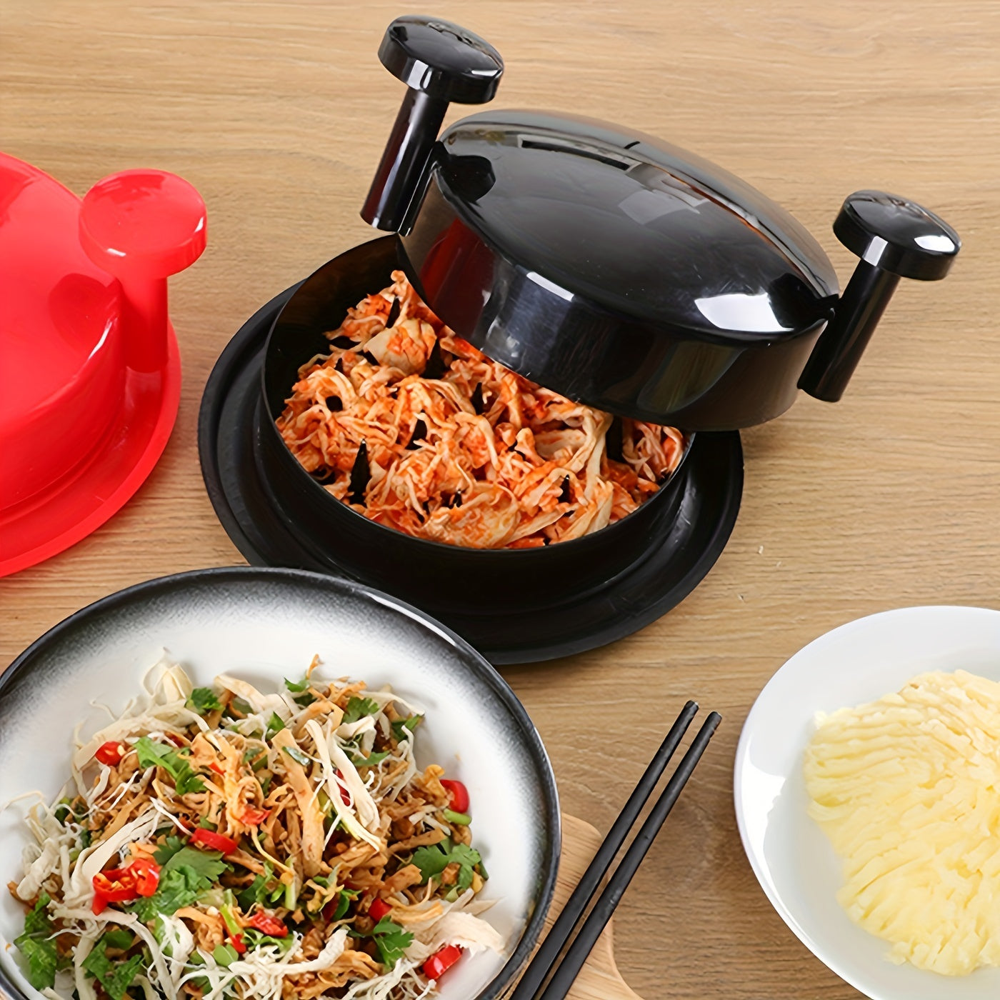 Rallador de carne negro reutilizable para pollo y carne de res con asa