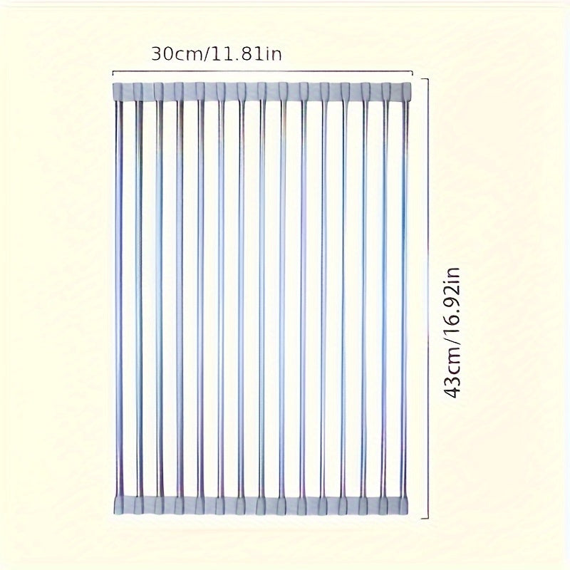 Estante enrollable para secar platos 43cm x 30cm Acero inoxidable escurridor sobre el fregadero plegable versátil