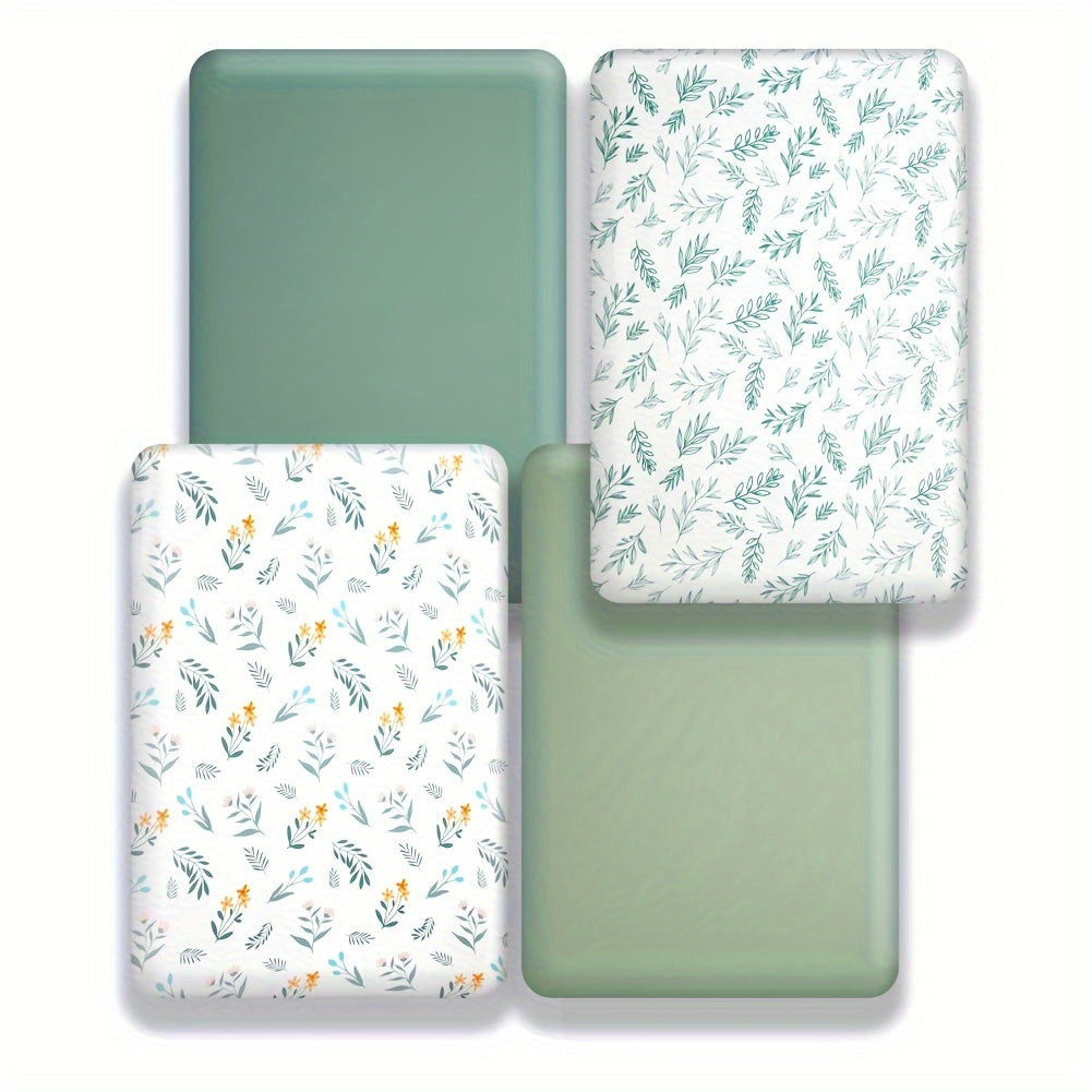 Одна простыня на матрасик Sage Green, выполненная из дышащей полиэстеровой смеси, с узором из листьев и цветов, подходит как для мальчиков, так и для девочек, легко чистится, трикотажная ткань, идеальная для унисекс постельного белья в детской.