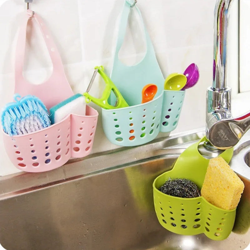 Kitchen Sink Caddy Adjustable Plastic Space-Saving Organizer for Soap and Sponge Storage
