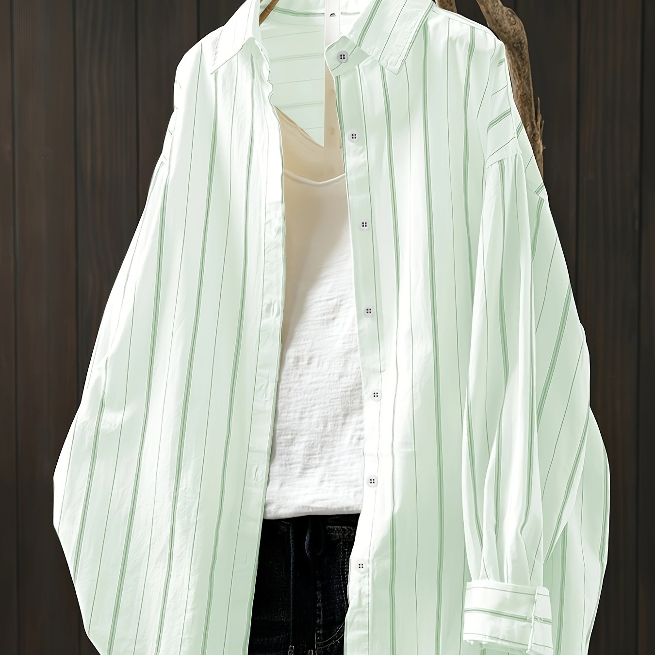 Женская блузка большого размера с длинным рукавом, повседневная в полоску, с лацканом и фруктовым принтом