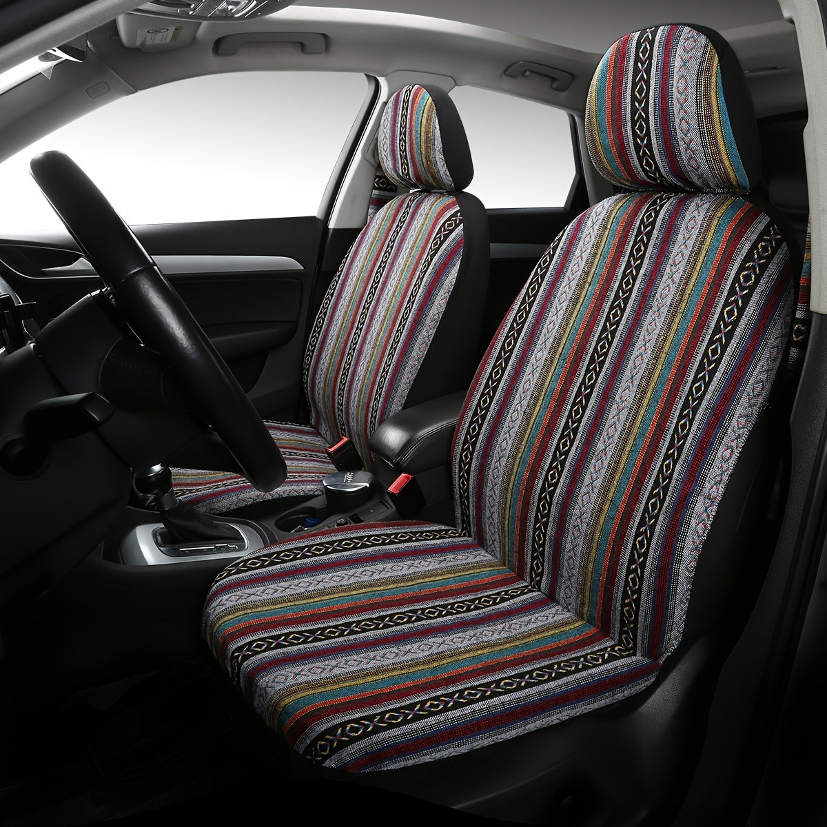 9pcs Car Seat Covers Polyester Vibrant Striped Geometric Universal Fit