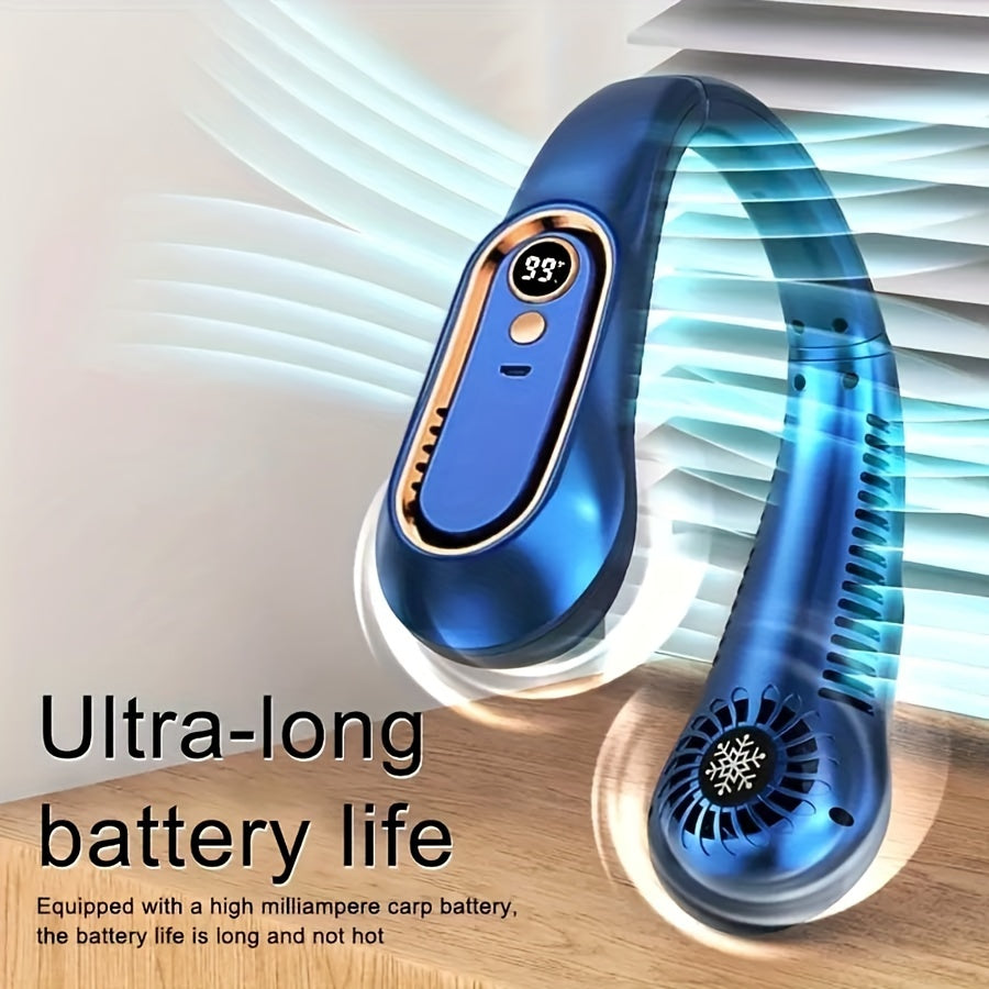 Compact USB fan 5 speeds rechargeable outdoor foldable neck hanging
