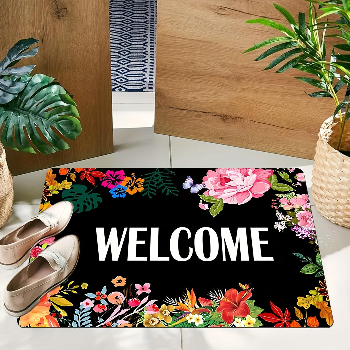 Floral Welcome Mat Non-Slip Indoor Outdoor Doormat for Kitchen Patio Entryway