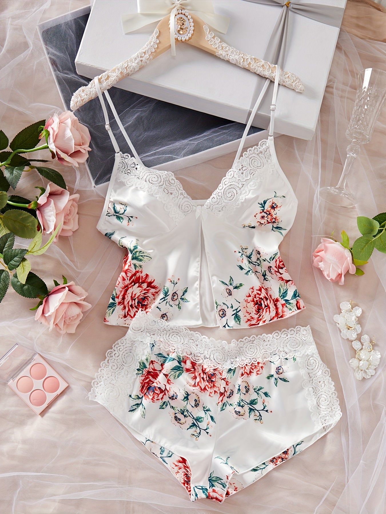 Lace Lingerie Set for Women, Adjustable Straps, Pink, Size S