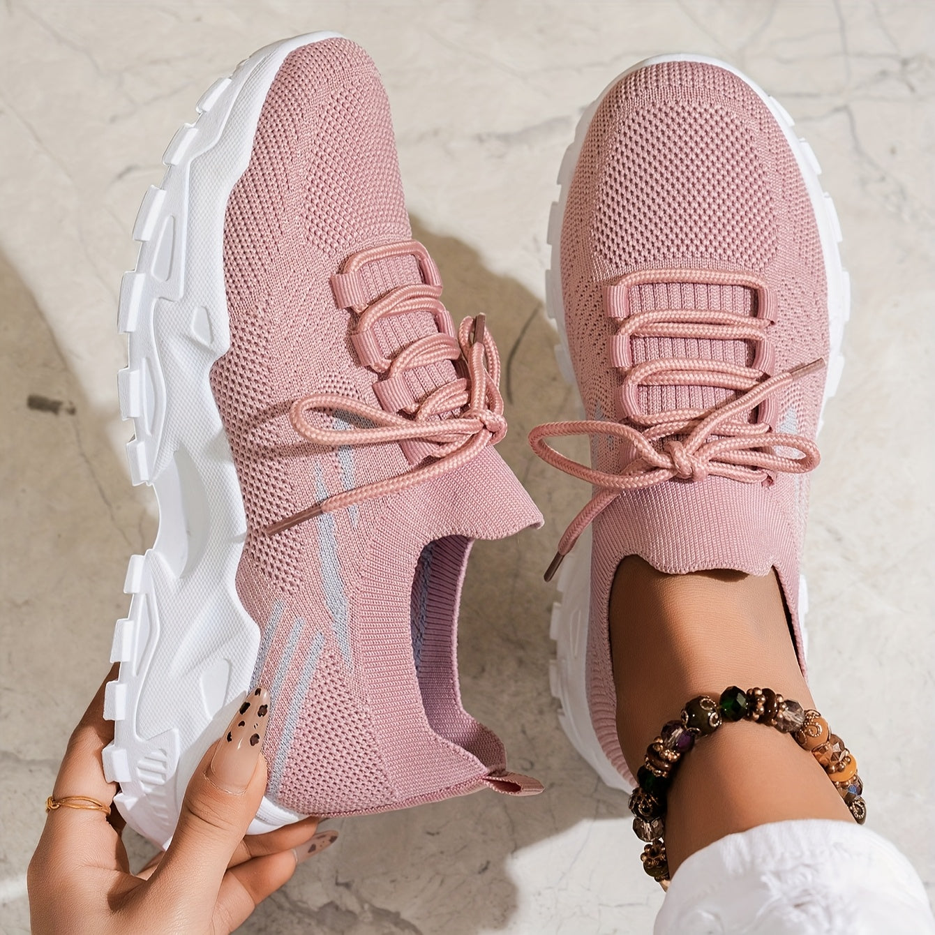 Women's Knitted Outdoor Running Shoes for Walking and Exercise