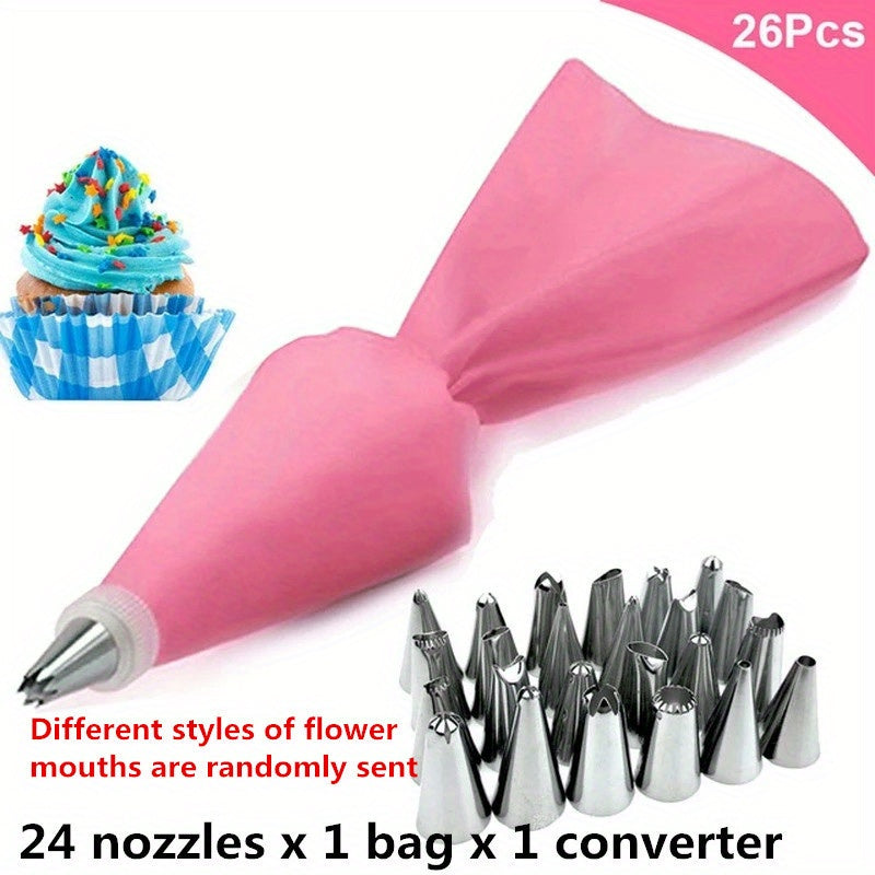 Silicone Pastry Bags Set for Cake Decorating Includes 8 and 26 Pieces Nozzle Kit