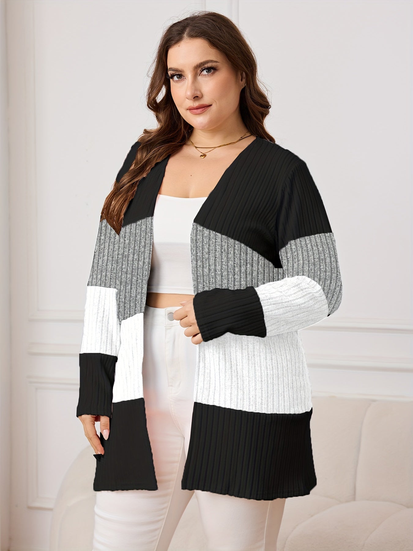 Plus Size Women's Cardigan Autumn Winter Knit Long Sleeve Plus-Size Fashion