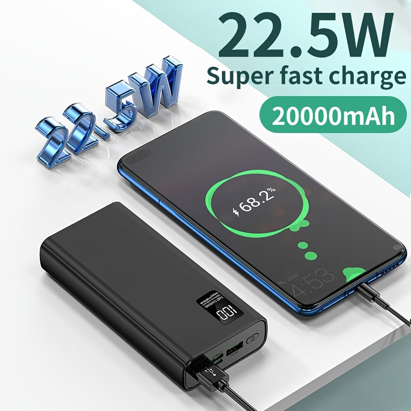Portable 20000mAh Power Bank with 22.5W Fast Charging USB C PD QC LED Display