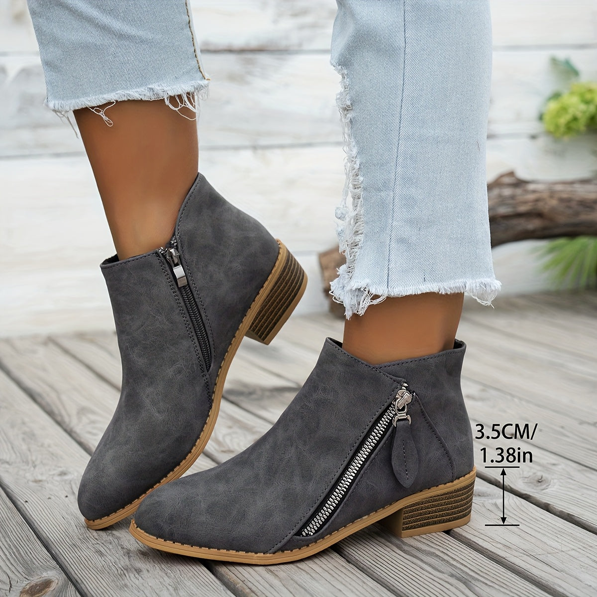 Women's Ankle Boots Pointed Toe Faux Leather Side Zipper All-Season Brown