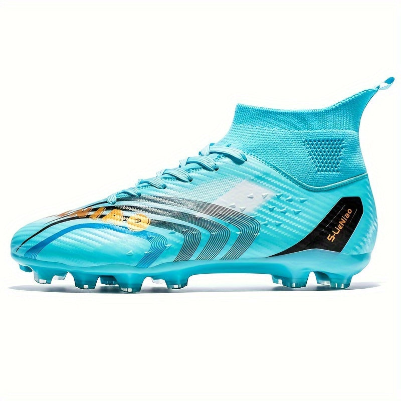 Men's High-Top Soccer Cleats Large Size Geometric Pattern All-Season Non-Slip Lace-Up TPU Sole