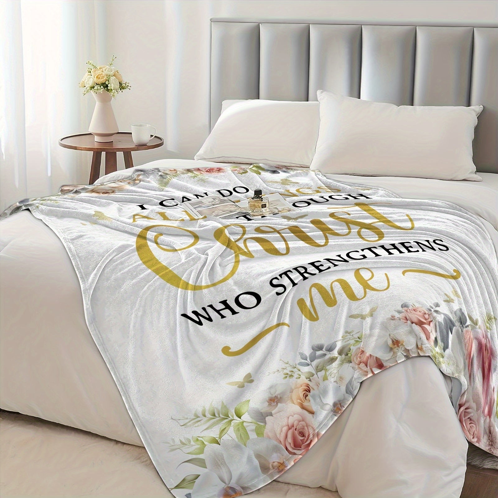 Women's Christian Faith Throw Blanket Knitted Polyester Prayer Shawl with Bible Verse Design