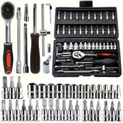 46-Piece Car Repair Tool Set with Spanners Socket Wrench Ratchet Torque Wrench Screwdriver for Cars Bicycles Motorcycles