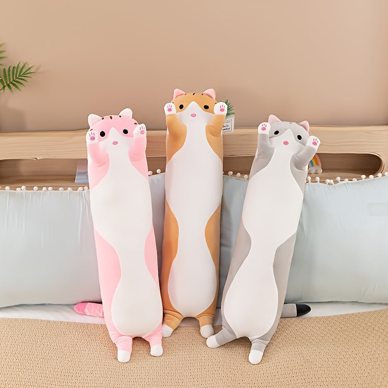 50/70cm Cat-Shaped Plush Pillow Home Decor Gift Hypoallergenic Polyester Machine Washable Medium Firmness Portable