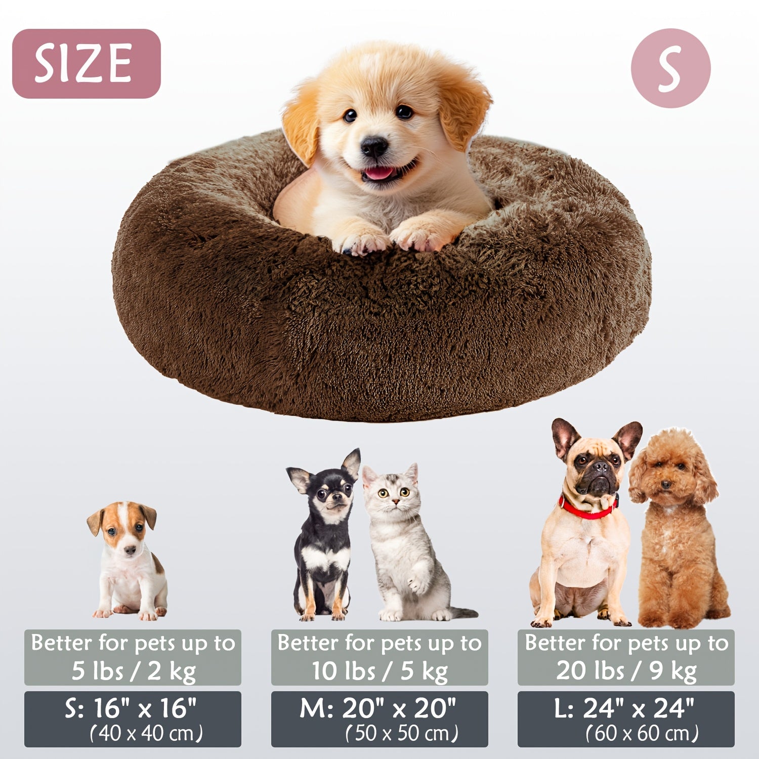 Round Dog Bed for Winter Indoor Use Polyester Non-Skid Bottom Small to Large Dogs