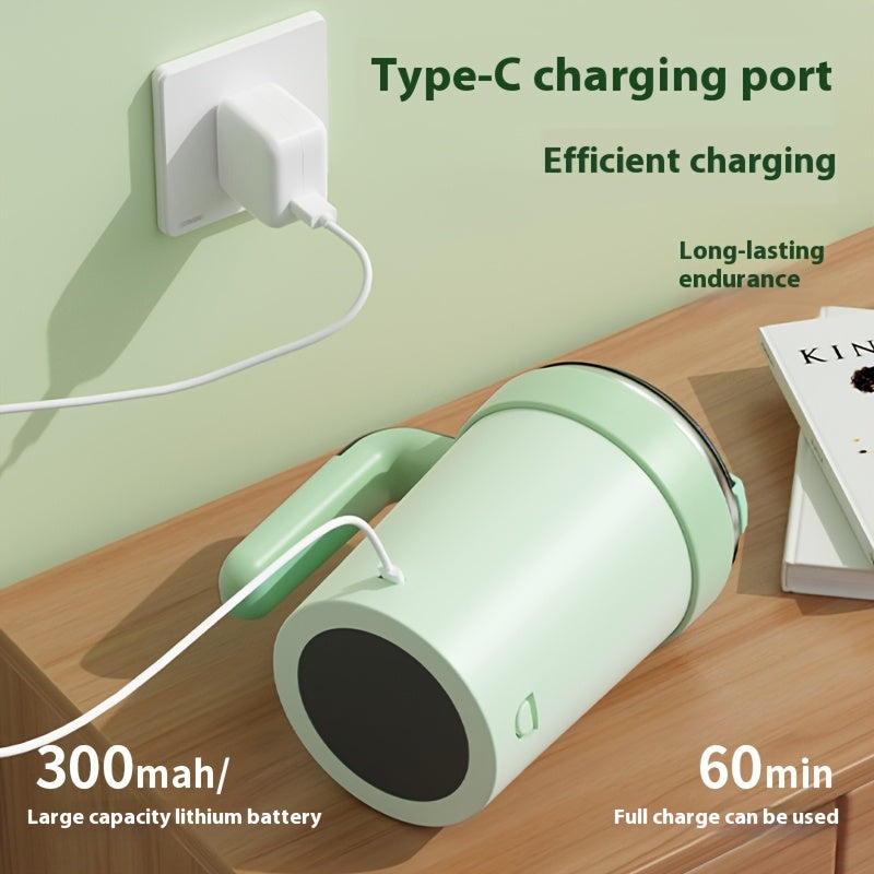 Self-Stirring Travel Mug with Temperature Display and Straw Creamy White