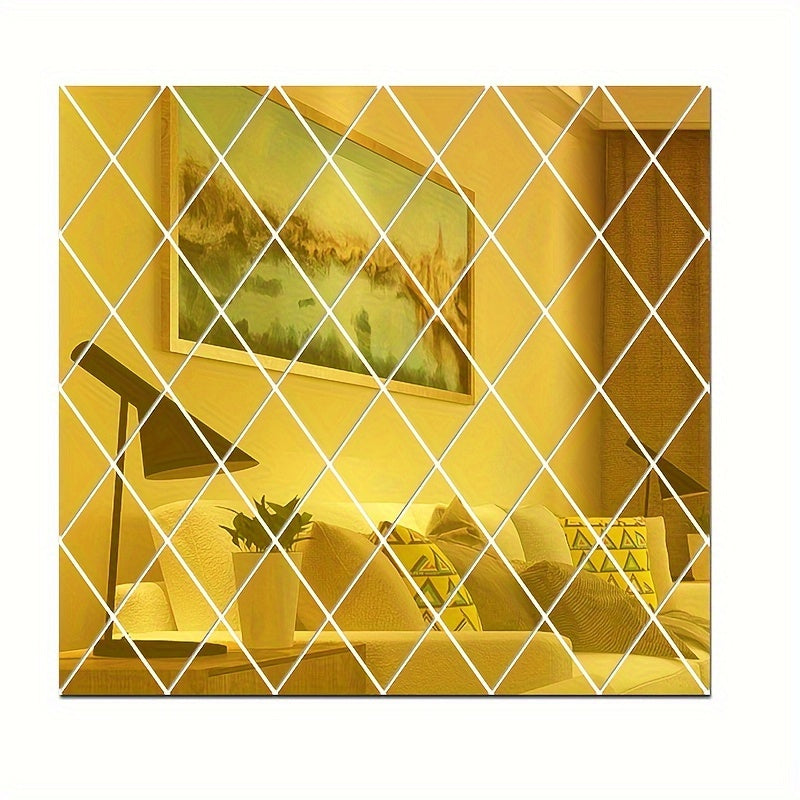 58pcs Diamond-Shaped Acrylic Mirror Wall Stickers for Living Room Bathroom Decor