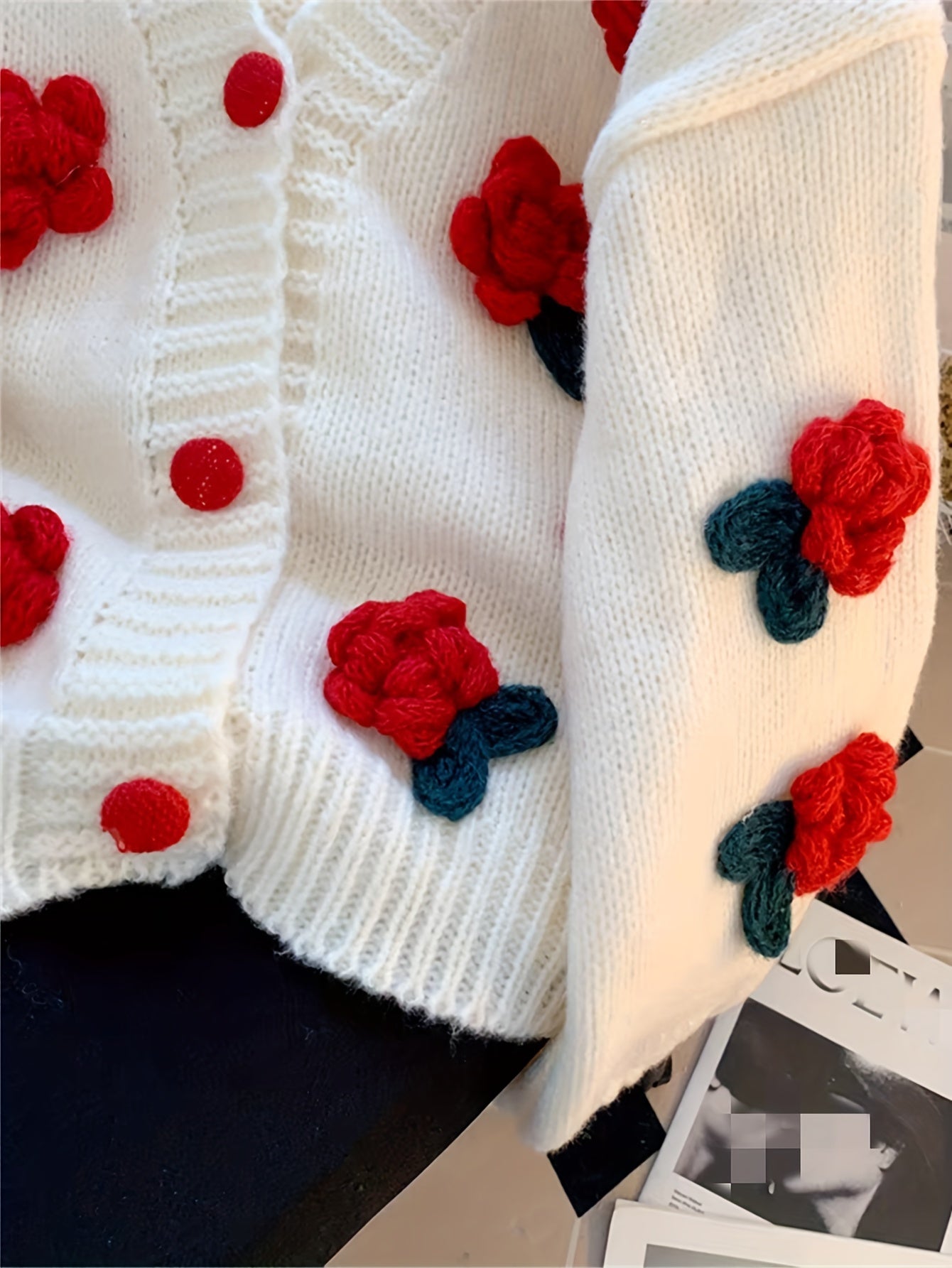 Женский кардиган с рифленым V-образным вырезом и цветочным принтом, повседневный с пуговицами, длинный рукав для осени