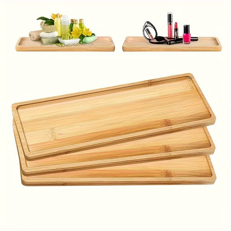Bamboo Vanity Tray Set with Raised Edges for Bathroom, Dresser, Kitchen Organizing