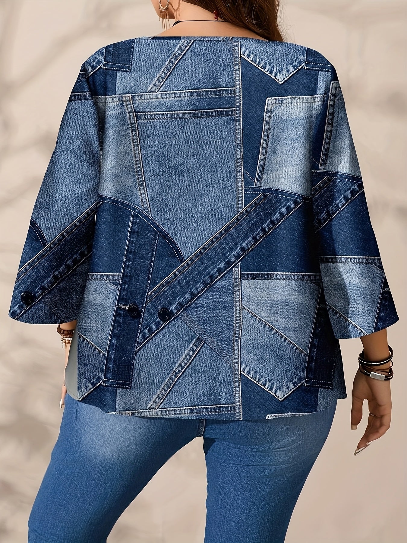 Katta o'lchamdagi ayollar uchun uzun ko'ylakli, dumaloq bo'yinli ko'ylak, bahor va kuz uchun