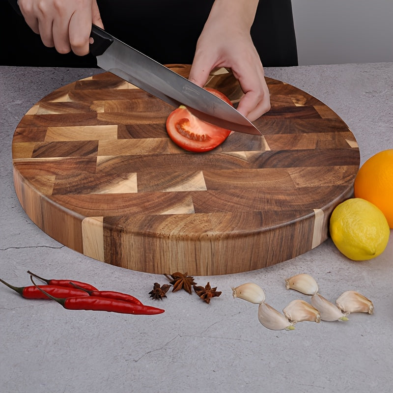 Acacia Wood Cutting Board Round Kitchen Chopping Block for Fruits Vegetables