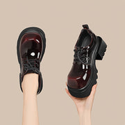 Women's Burgundy PU Chunky Shoes Non-Slip Rubber Sole For Formal & Casual