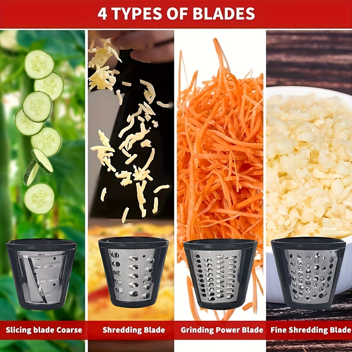 Kitchen Appliance Accessory For Blenders: Slicing Shredding Grating 4 Blades