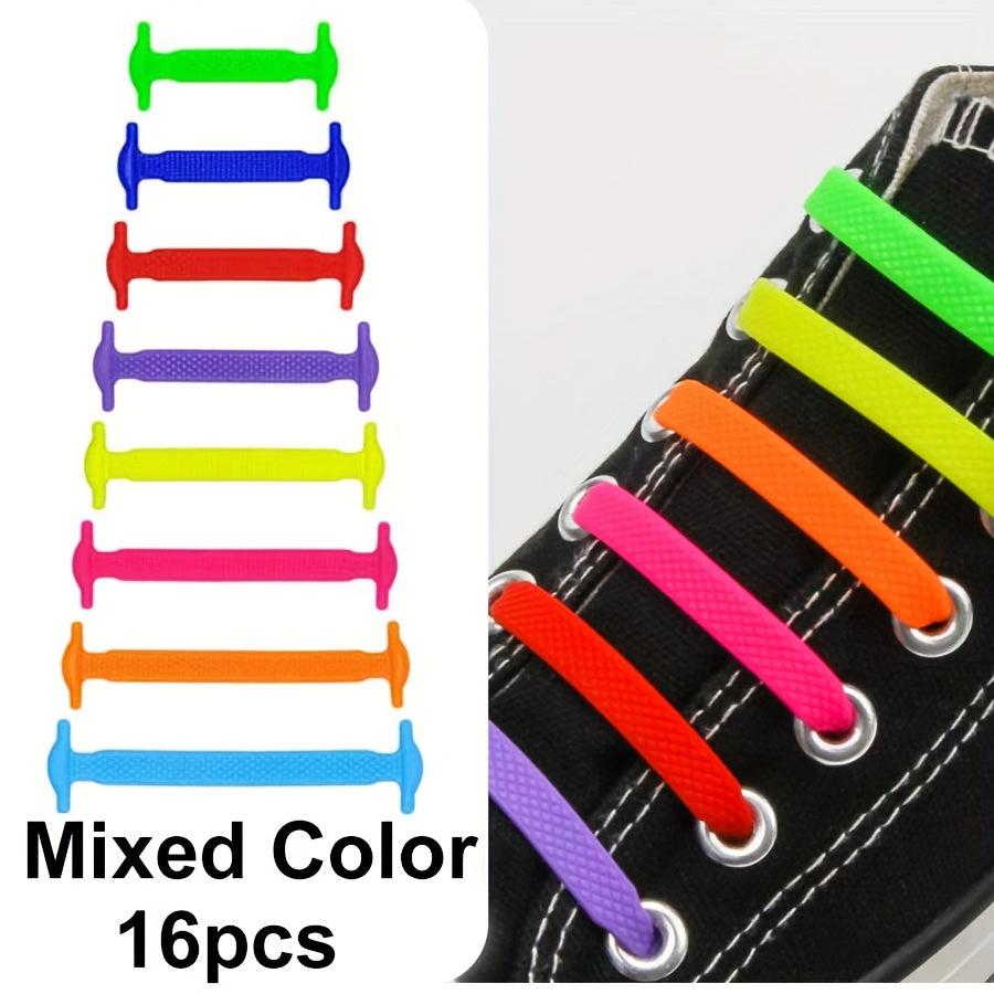 Unisex Elastic No-Tie Shoelaces for Sneakers Canvas Shoes 16 Pieces