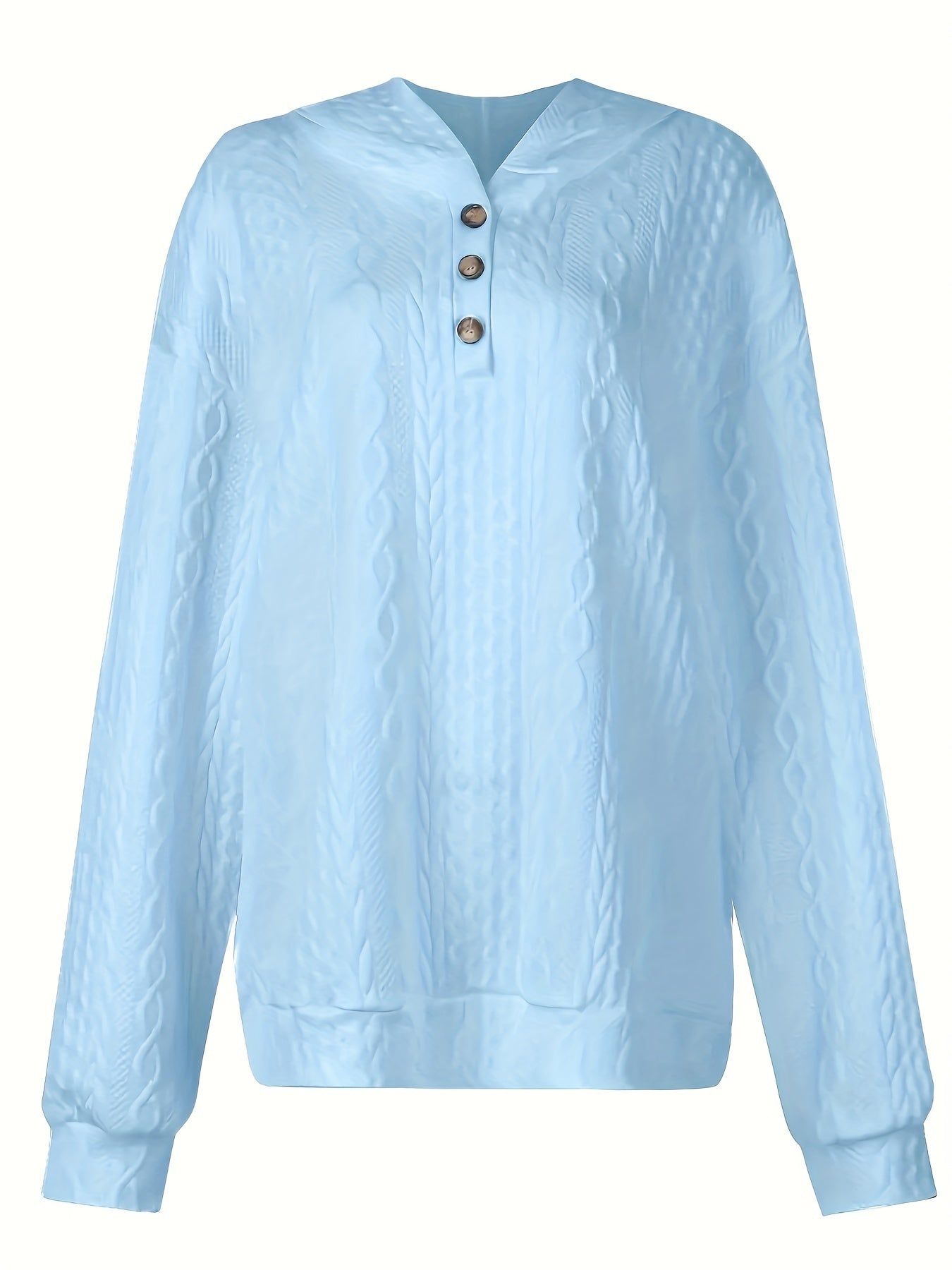 Plus Size Women's Solid Jacquard Long Sleeve Hooded Sweatshirt