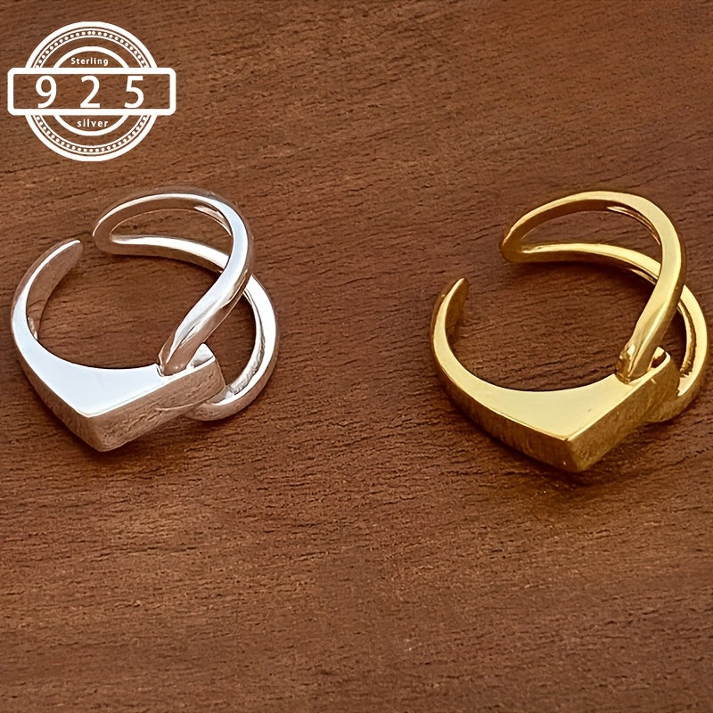 Sterling Silver Wedding Ring Adjustable Geometric Open Design for Women