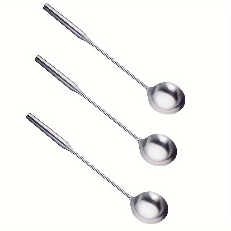 Set of 3 Stainless Steel Cooking Spoons Long Handles Stirring Serving Dishwasher Safe