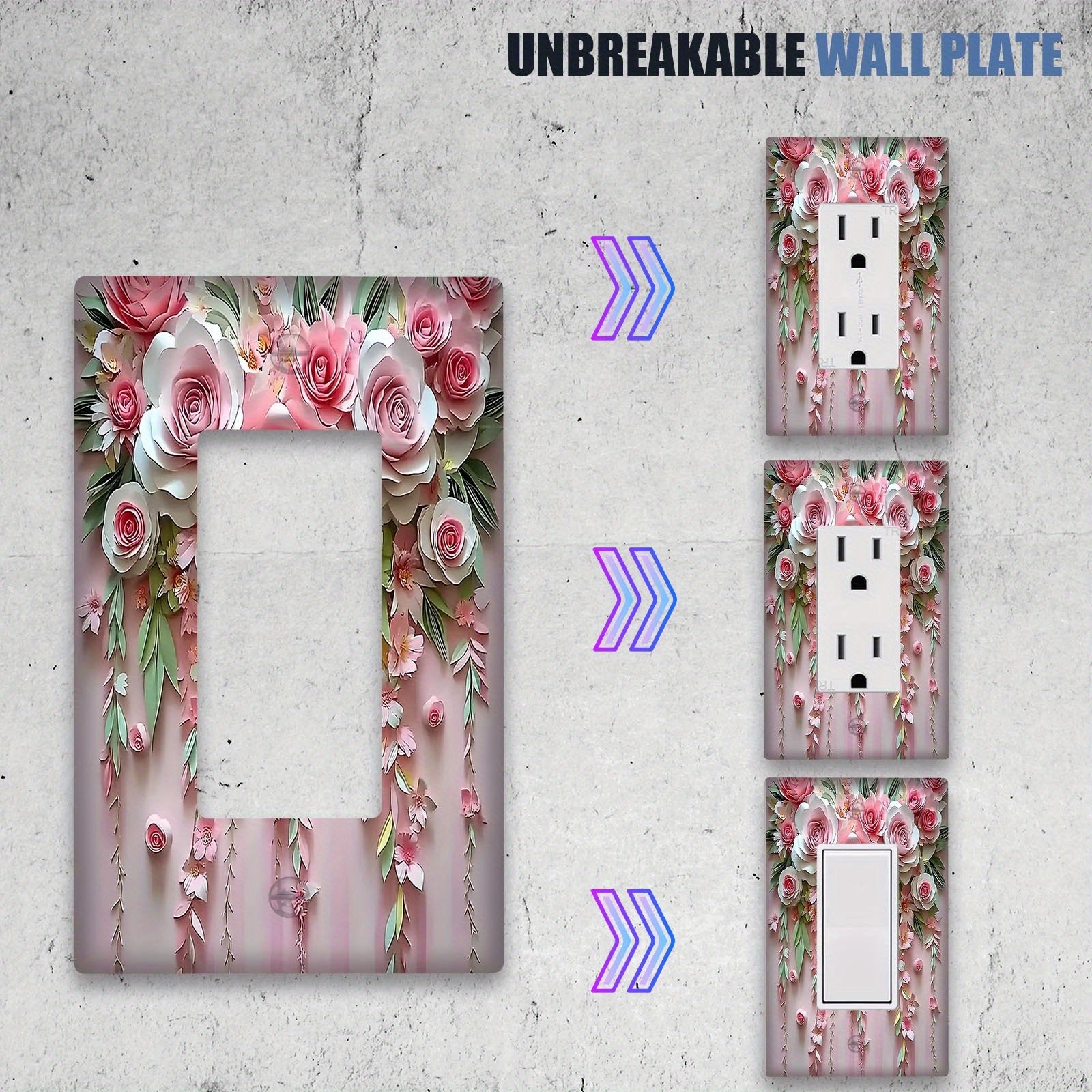 3D Floral Botanical Decorative Outlet Cover Pack of 1 No Power Needed Easy to Clean