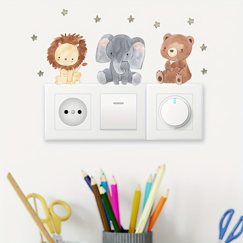 12 Cartoon Animal Wall Stickers for Kids Room Decor Lions Elephants Rabbits Set