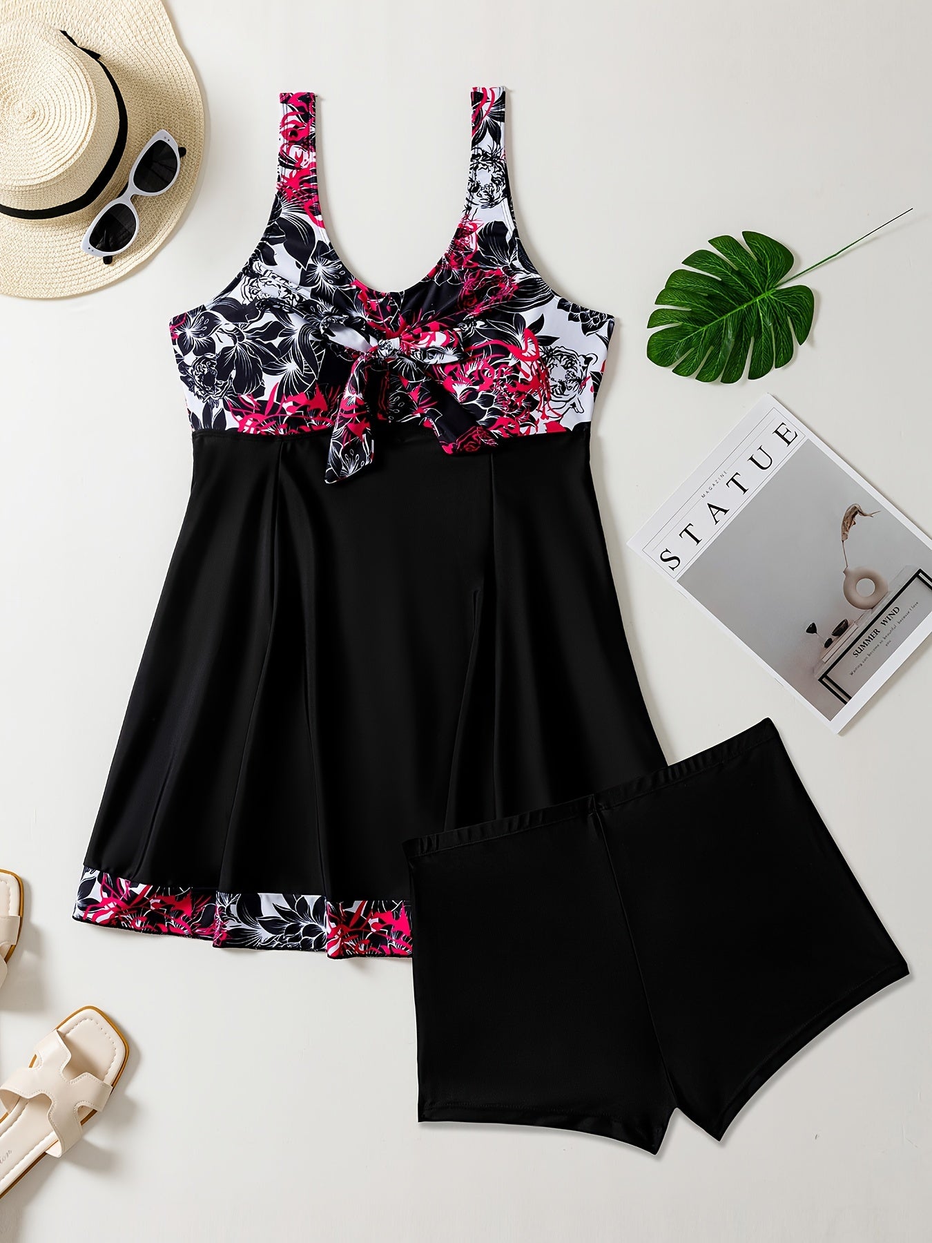 Chop etilgan tekis oyoq panty yubka uslubidagi tankini suzish kiyimi katta o'lchamdagi ayollar uchun