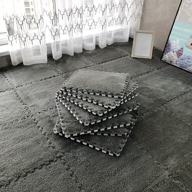12pcs Foam Puzzle Floor Mats Interlocking Rugs Gray Quilted Anti-Slip Cushioned for Bedroom Crawling