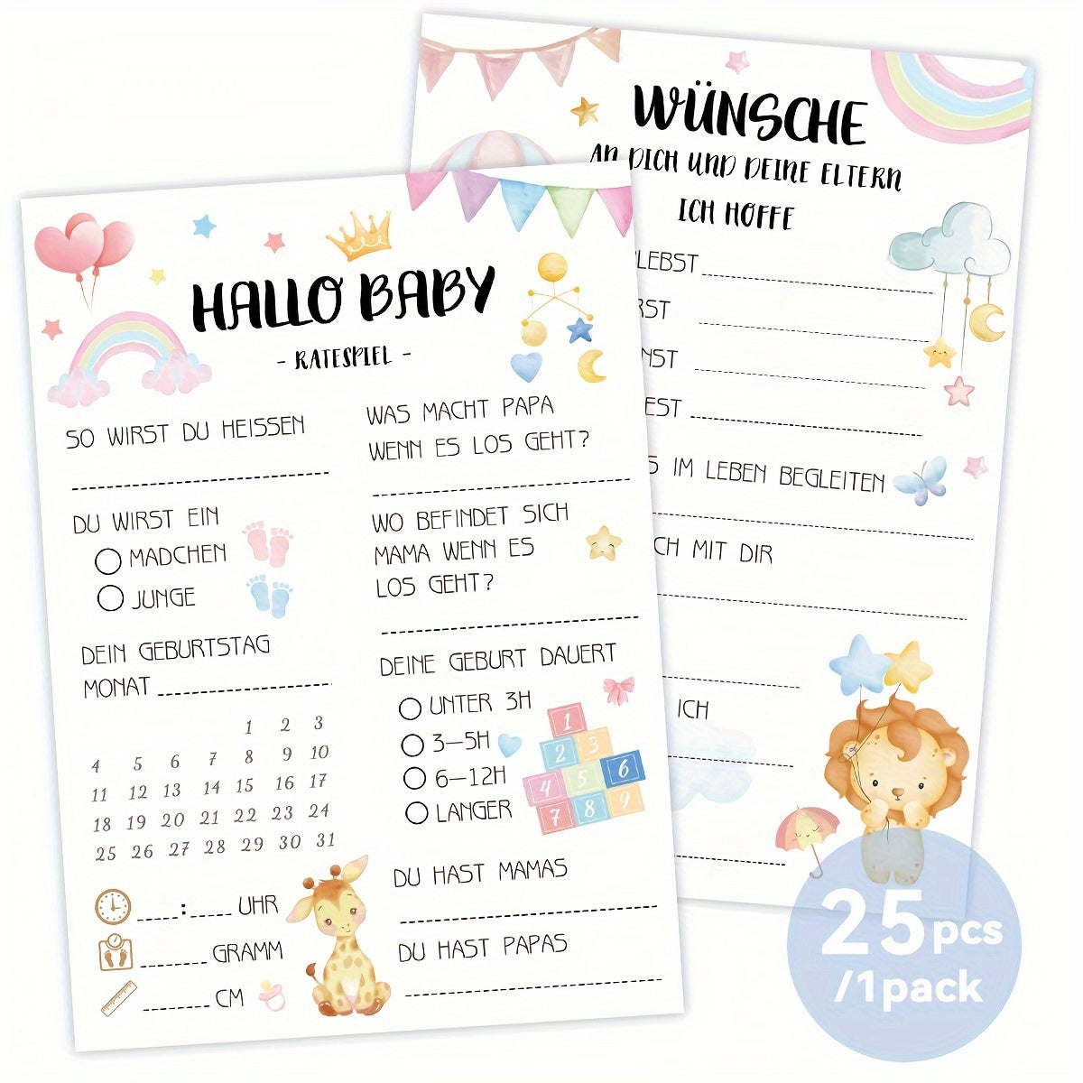 Paquete de 25 tarjetas de predicción y consejos para la ducha multilingües, tarjetas de juego para fiestas para mayores de 14 años