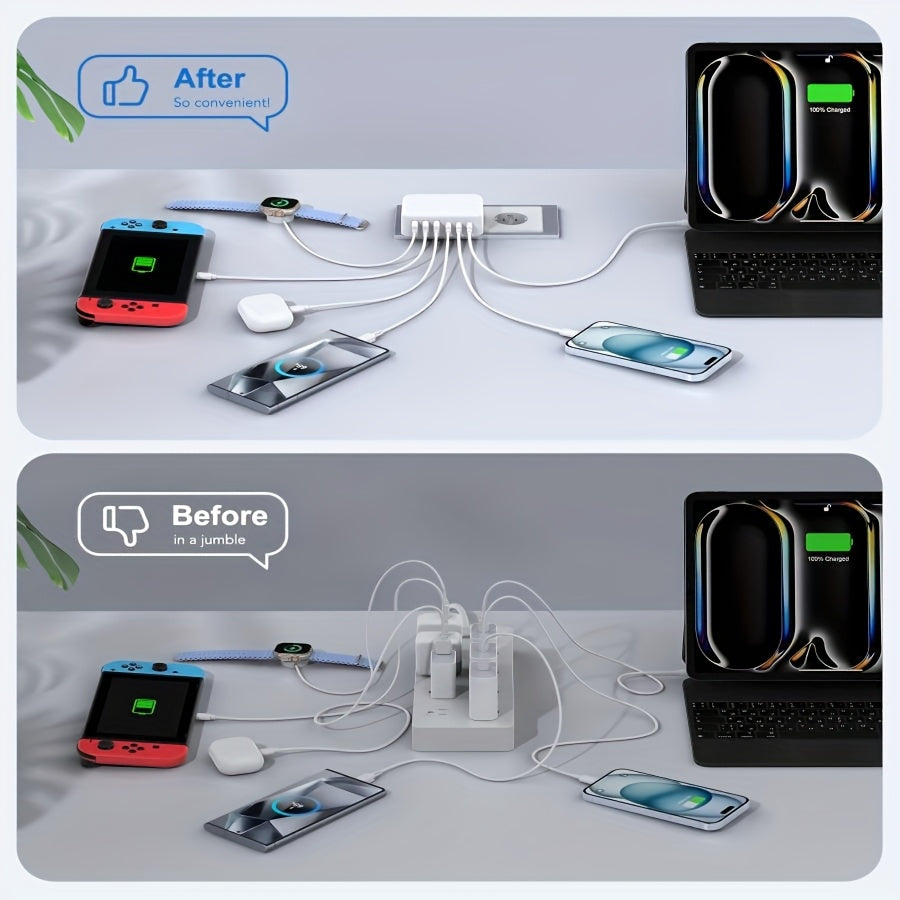 6-Port 100W USB C Wall Charger with 6-In-1 Fast Charging for iPhone iPad Samsung and More