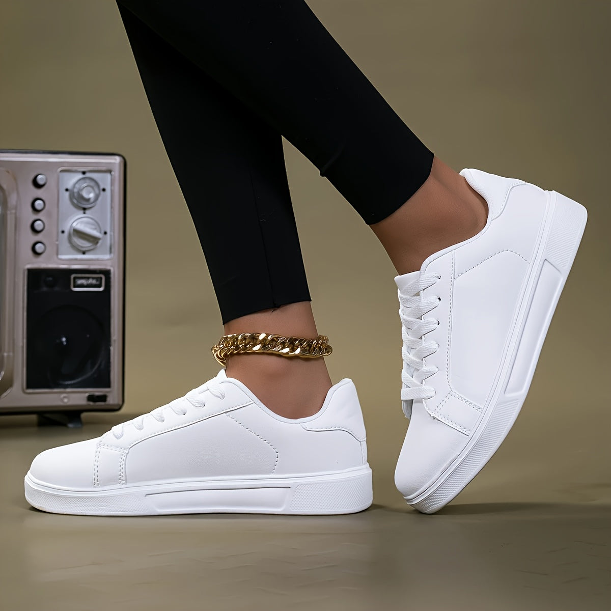 Women's Casual White Sneakers Low-Top Breathable Fabric Slip-On Shoes